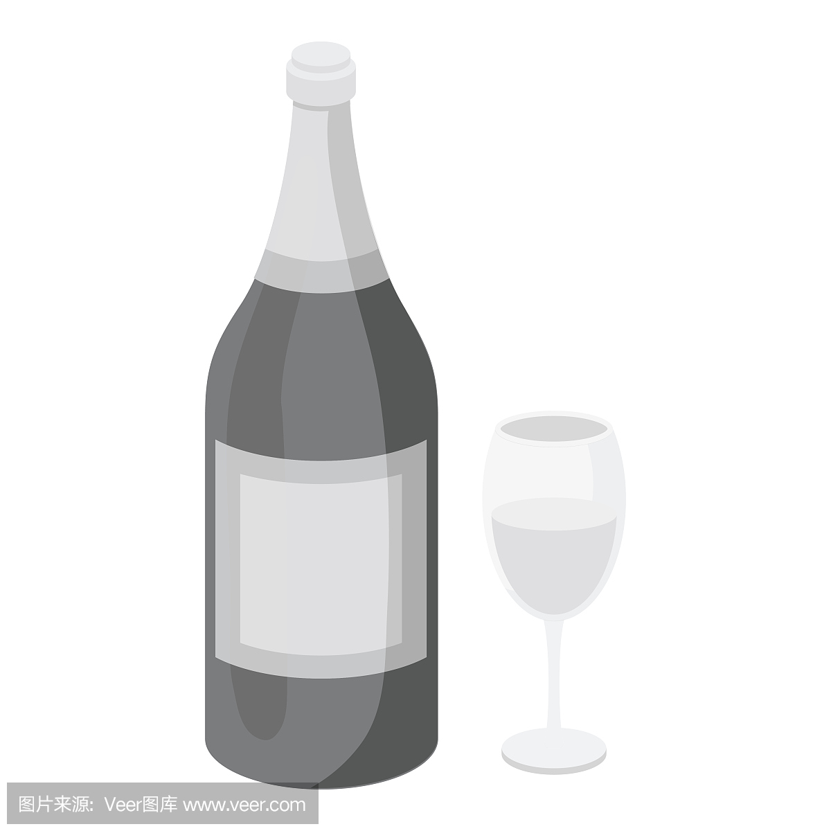 香槟图标在单色风格孤立的白色背景。酒精
